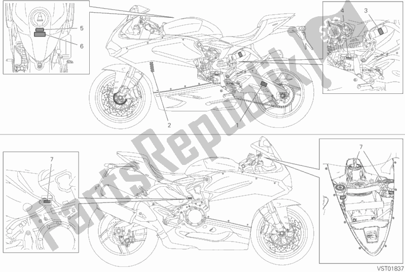 Todas as partes de Posizionamento Targhette do Ducati Superbike 959 Panigale ABS 2019